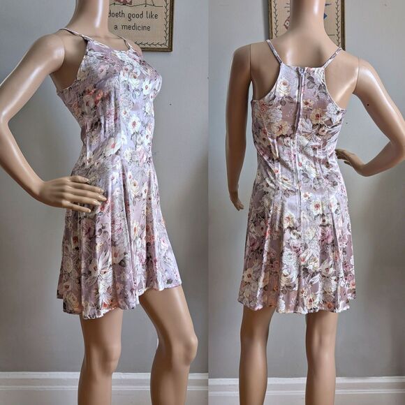 90s Frederick's of Hollywood Mini Dress Floral Embossed Satin Pink Coquette 3 - Picture 3 of 9